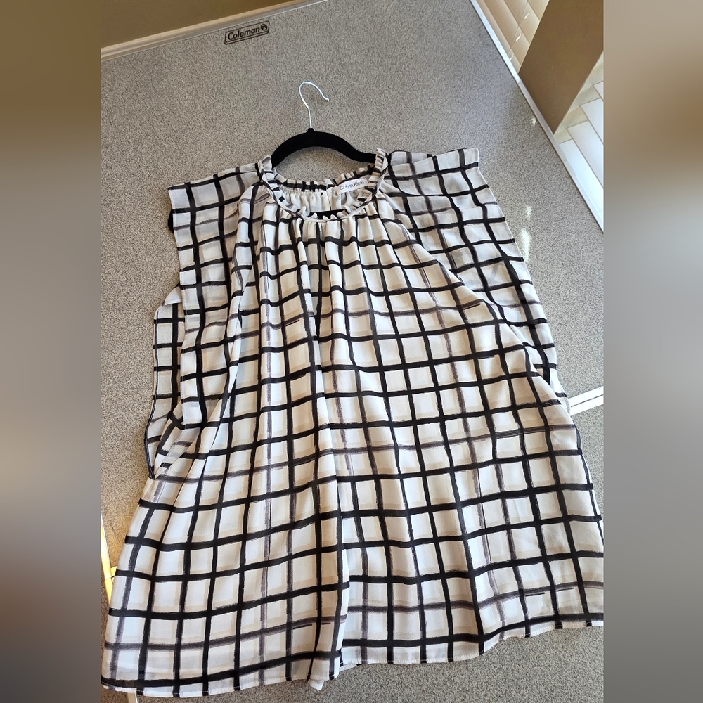 Calvin Klein Black and White Ruffled Top